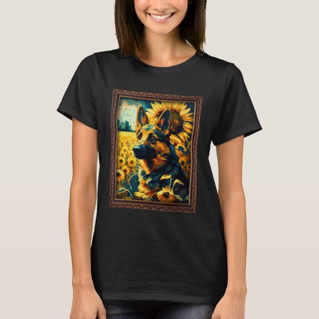 German Shepherd Painting Sunflower Flower Mom Wome T Shirt (Framsida)