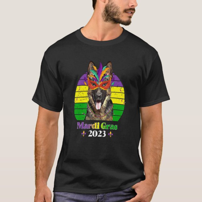 German Shepherd Party Dog Mardi Gras 2023 T Shirt (Framsida)