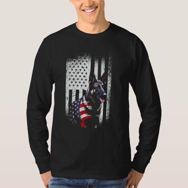 German Shepherd Patriotic 4th of July American Fla T Shirt (Framsida)