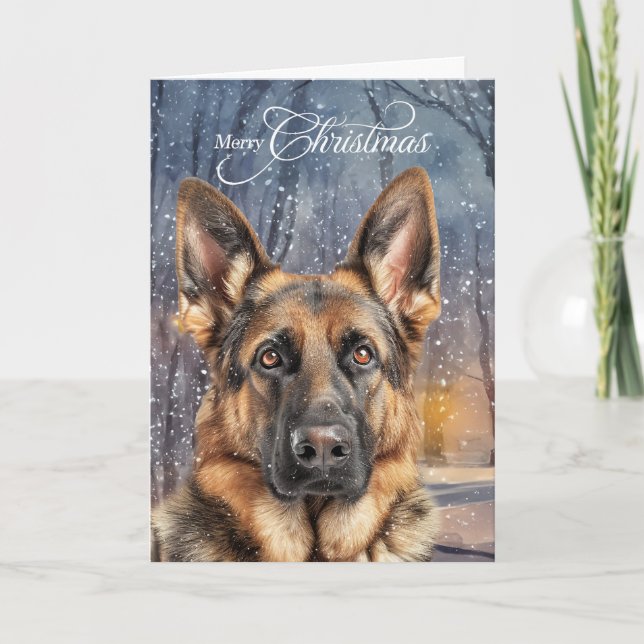 German Shepherd Pine Winter Forest Christmas Helgkort (Framsida)