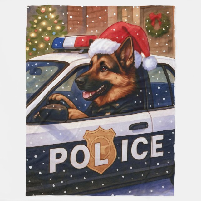 German Shepherd Police Holiday Card Fleecefilt (Framsidan)