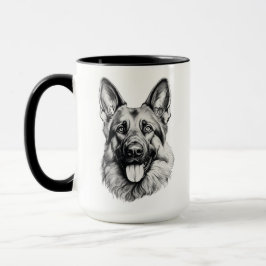 German Shepherd Portrait Black Accent Mug | B&W Mugg