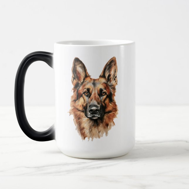 German Shepherd Portrait Black Accent Mug Magisk Mugg (Vänster)
