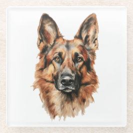 German Shepherd Portrait Glass Coaster | Dog Lover