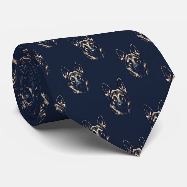 German Shepherd Portrait Navy Necktie Slips (Rullad)