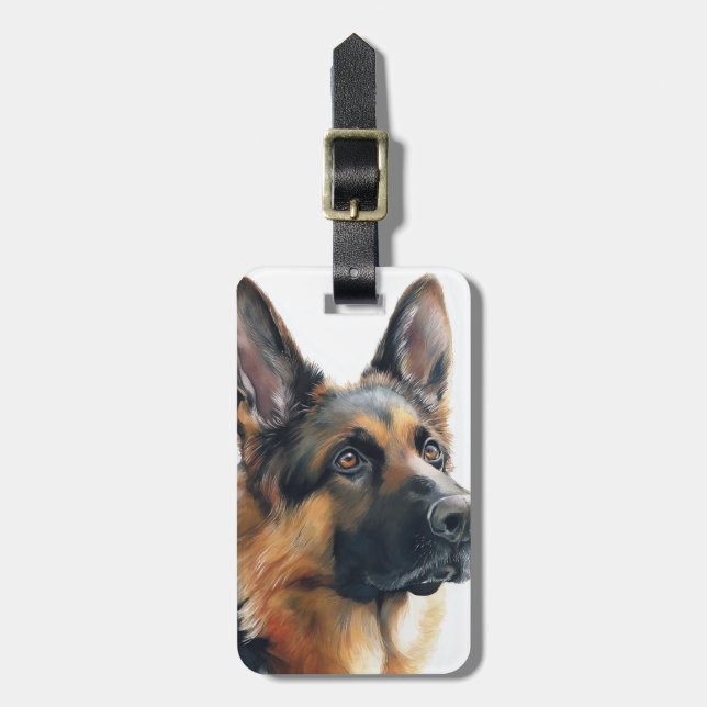 German shepherd portrait watercolor bagagebricka (Vertikal Framsida)