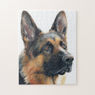 German shepherd portrait watercolor pussel