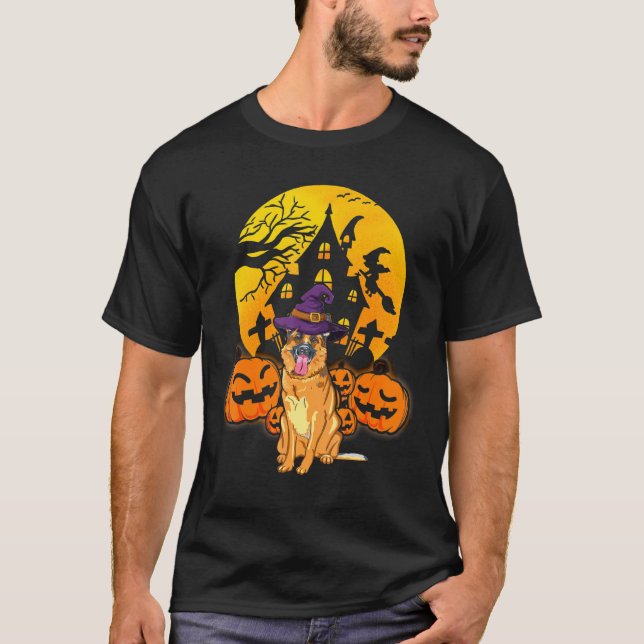 German Shepherd Pumpkin Witch Hat Halloween Costum T Shirt (Framsida)