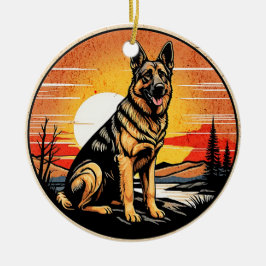 German Shepherd Retro Sunset Dog Lover Julgransprydnad Keramik