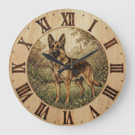 German Shepherd - Rustic Dog Decor Stor Klocka