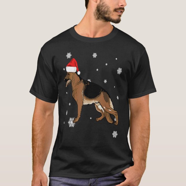 German Shepherd Santa Ha Christmas Dog T Shirt (Framsida)