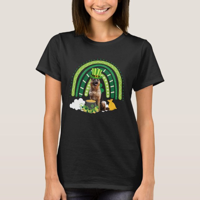 German Shepherd Shamrock St Patricks Day Rainbow G T Shirt (Framsida)