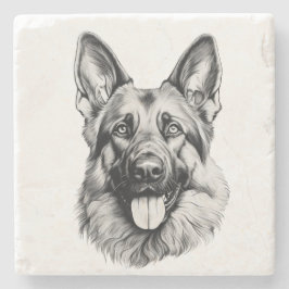 German Shepherd Sketch Stone Coaster | B&W Stenunderlägg