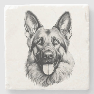 German Shepherd Sketch Stone Coaster | B&W Stenunderlägg