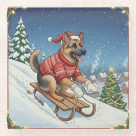 German Shepherd Sledding, Christmas Coaster