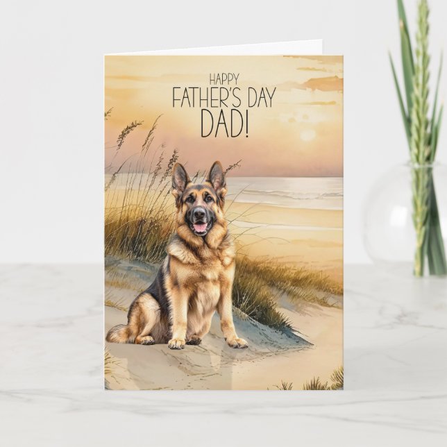German Shepherd Sunset Beach Father's Day Helgkort (Framsida)