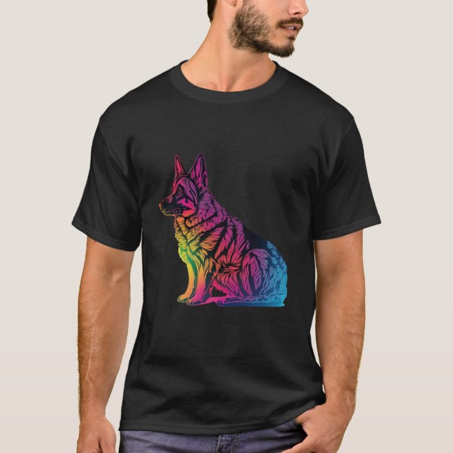 German Shepherd Synthwave 80s Retrowave Aesthetic  T Shirt (Framsida)