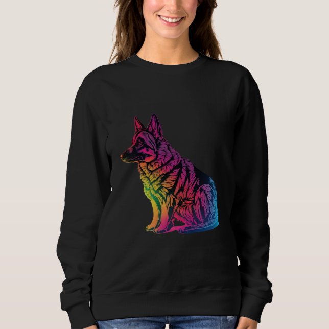 German Shepherd Synthwave 80s Retrowave Aesthetic  T Shirt (Framsida)
