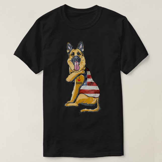 German Shepherd Tattoo Dog I Love Dad Fathers Day  T Shirt (Design framsida)