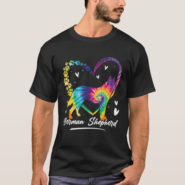German Shepherd Tie Dye Rainbow Dog T Shirt (Framsida)