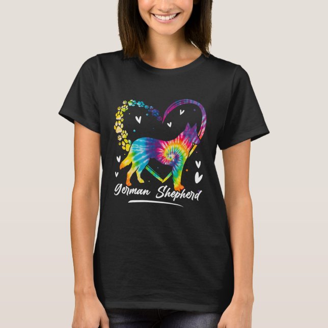 German Shepherd Tie Dye Rainbow Dog T Shirt (Framsida)