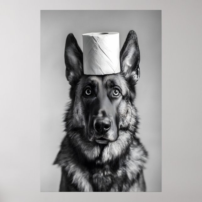 German Shepherd Toilet Paper Roll, Funny Bathroom Poster (Framsidan)