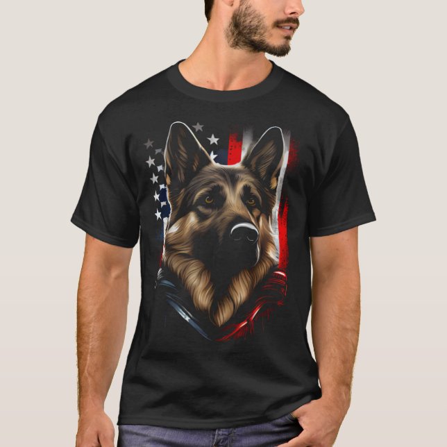 German Shepherd US Flag America USA German Shepher T Shirt (Framsida)