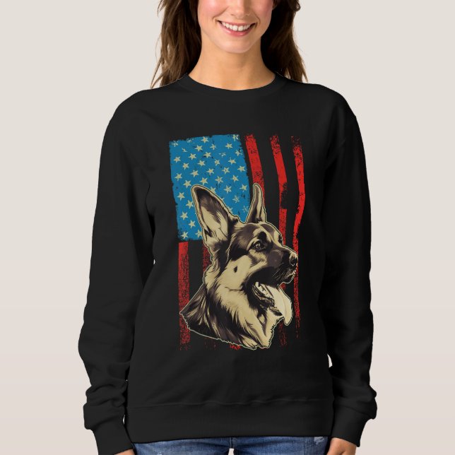 German Shepherd USA American Flag 4th of July Grun T Shirt (Framsida)