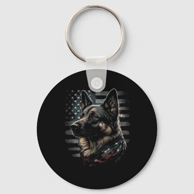German Shepherd Usa Flag Patriotic Shepherd  Nyckelring (Framsida)