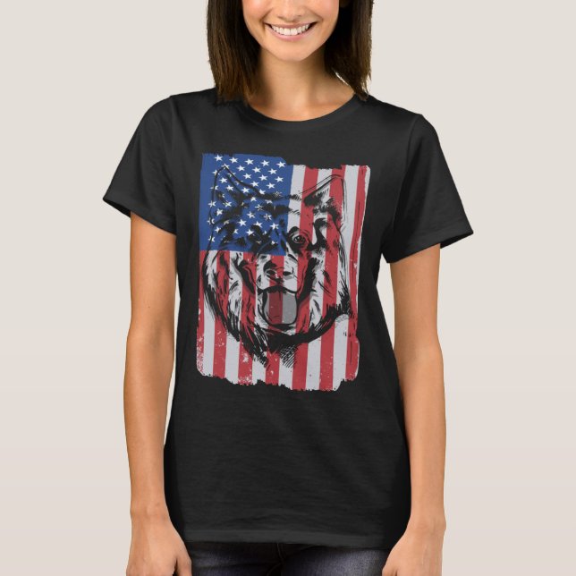 German Shepherd USA Merica Flag Retro T Shirt (Framsida)