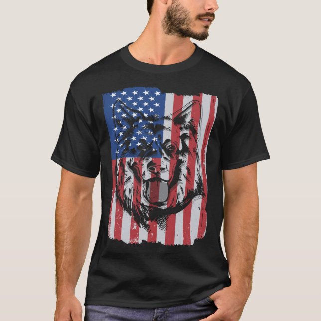 German Shepherd USA Merica Flag Retro T Shirt (Framsida)