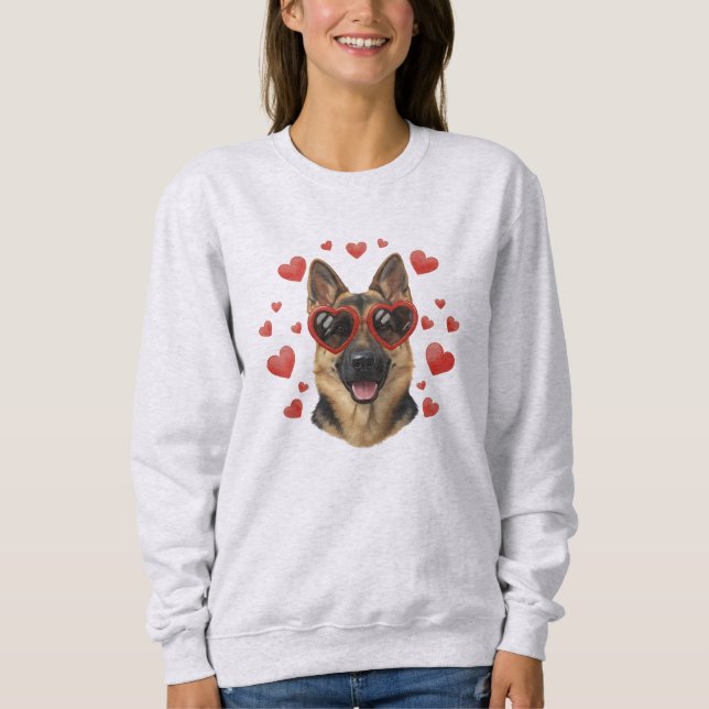 German Shepherd Valentine Oil Painting Dog Portrai T Shirt (Framsida)