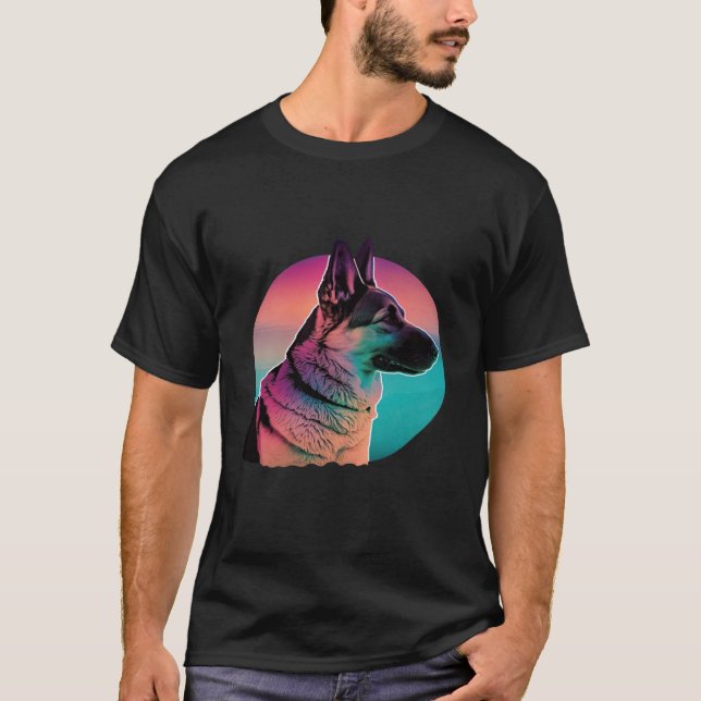 German Shepherd Vaporwave Retrowave Aesthetic T Shirt (Framsida)