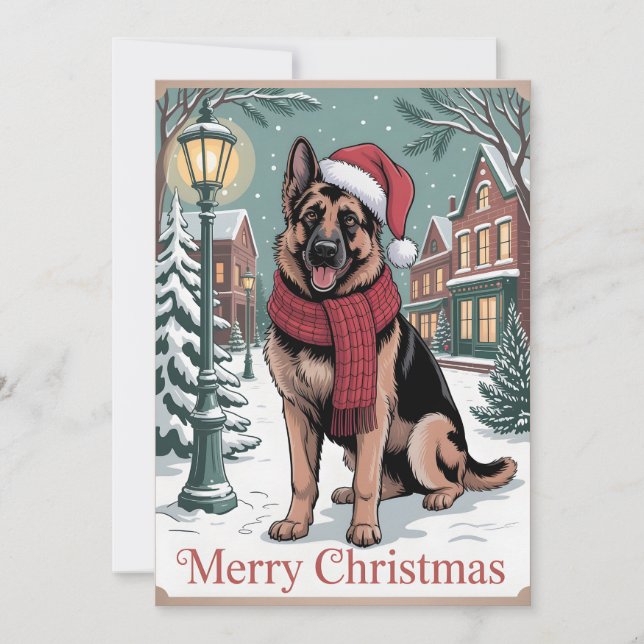 German Shepherd vintage Christmas  Julkort (Framsida)