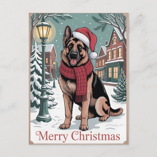 German Shepherd vintage Christmas  Vykort (Framsida)