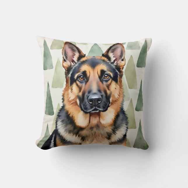 German Shepherd Watercolor Angular Pattern Art Kudde (Framsida)