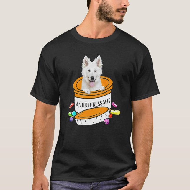 German Shepherd White Antidepressant T Shirt (Framsida)