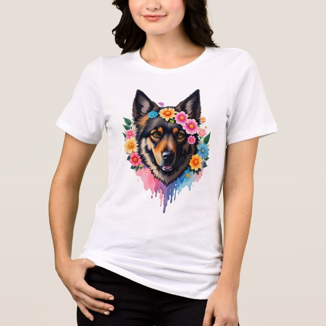German Shepherd Wildflower Crown Floral Dog  T Shirt (Framsida)