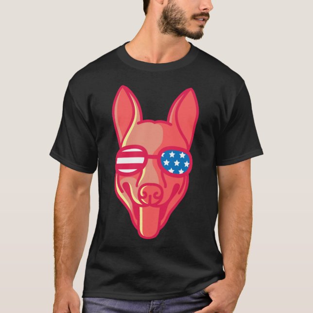 German Shepherd With Glasses Nerd Dog Us Flag T Shirt (Framsida)