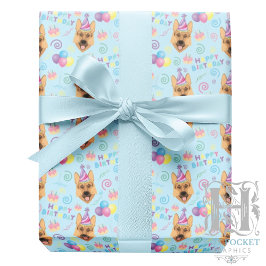 German Shepherd Wrapping Paper in Blue Presentpapper