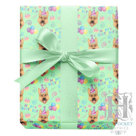 German Shepherd Wrapping Paper in Green Presentpapper