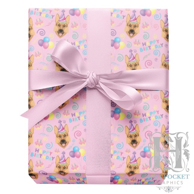 German Shepherd Wrapping Paper in Pink Presentpapper (Skapare uppladdad)