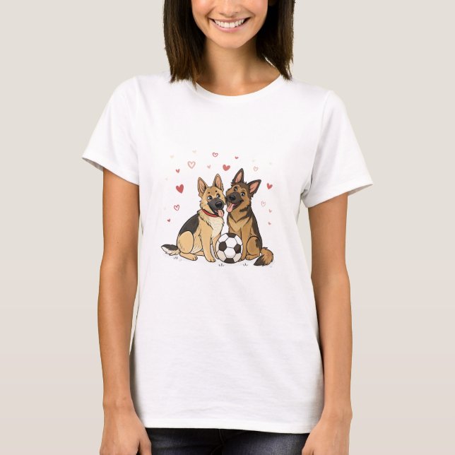 German Shepherds with Soccer Ball for Valentine's  T Shirt (Framsida)