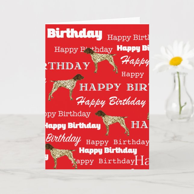 German Shorthair Pointer Birthday Card,, Red Kort (Liten växt)