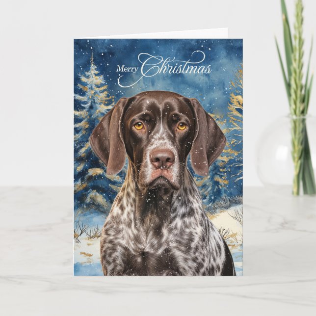 German Shorthair Pointer Dog Forest Christmas Helgkort (Framsida)