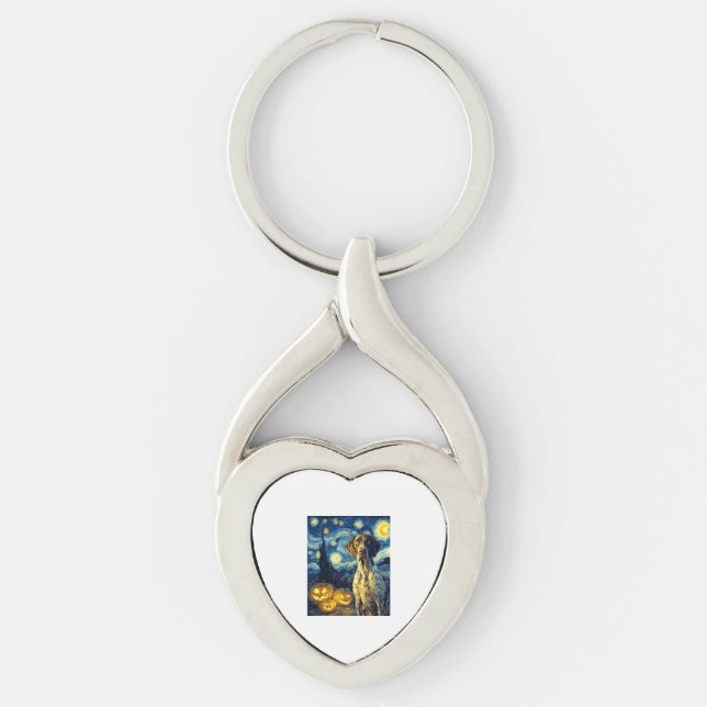 German Shorthaired Pointer 1 Cute Dog Halloween Ja Twisted Heart Silverfärgad Nyckelring (Framsidan)