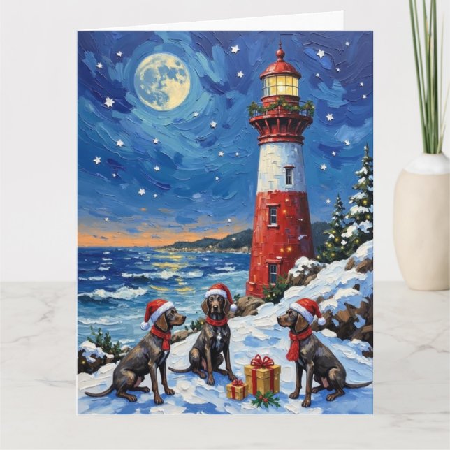 German Shorthaired Pointer Christmas Lighthouse Kort (Framsida)