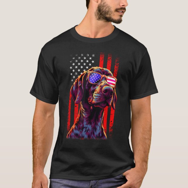 German Shorthaired Pointer Dog American Flag 4th O T Shirt (Framsida)