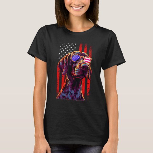 German Shorthaired Pointer Dog American Flag 4th O T Shirt (Framsida)