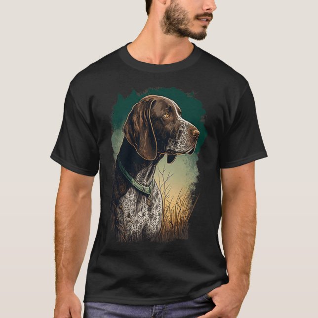 German Shorthaired Pointer Dog Portrait Tie and Dy T Shirt (Framsida)